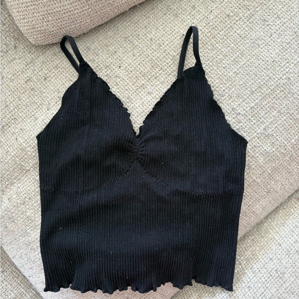 Black Ribbed V-Neck Seamless Tank Top